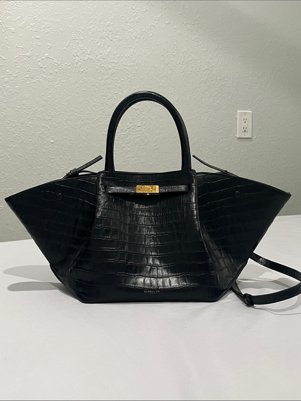 DeMellier The Mini New York Black Croc-Embossed Leather Handbag